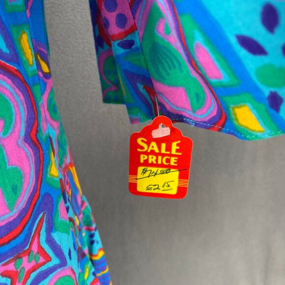 Vtg 80s 90s Two Potato Laguna Beach Artsy Midi Tiered Muumuu Dress XS Cotton NOS - Picture 14 of 15